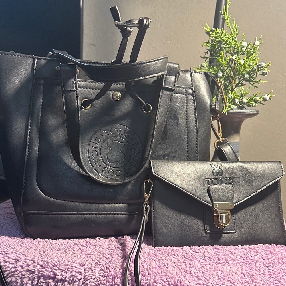 Tous Black Tote and Clutch Set